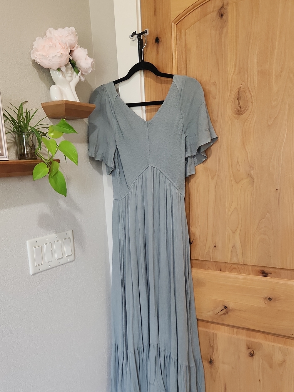 Sage V-Neck Flutter Sleeve Maxi Dress - maternity friendly!